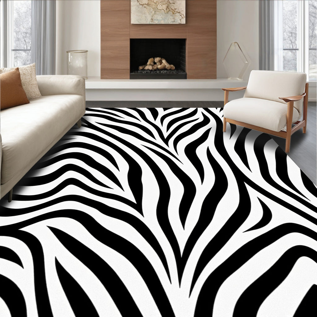 Black White Striped Pattern Rug