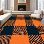 Rustic Orange Navy Buffalo Check Rug