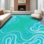Turquoise Teal Swirling Abstract Lines Rug