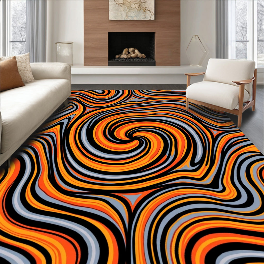 Orange Gray Swirl Abstract Design Rug