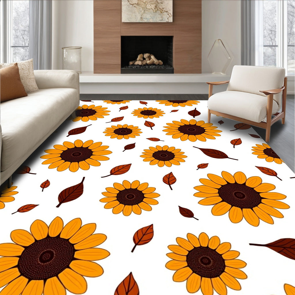 Golden Sunflower Pattern Design Rug