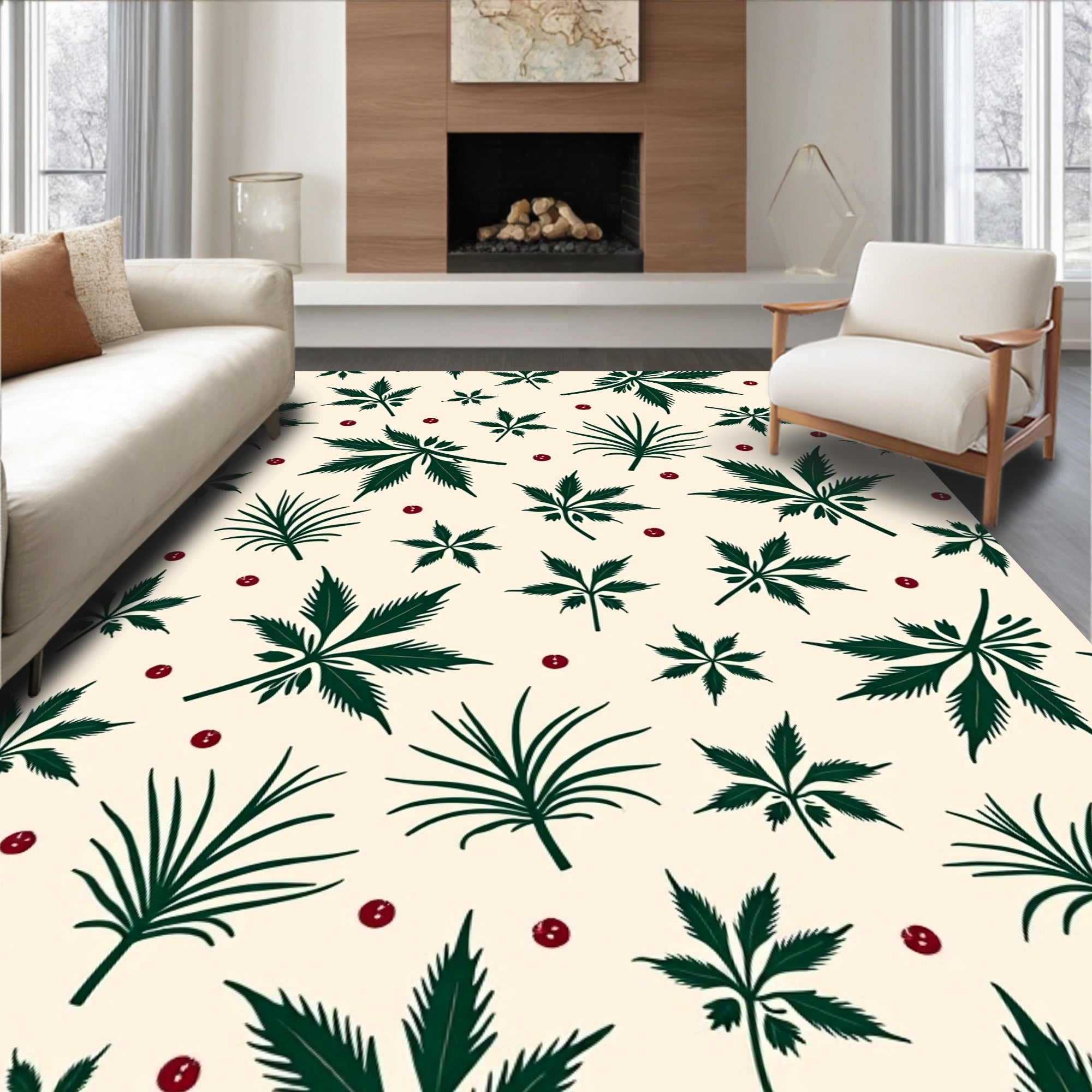 Rustic Leaf and Berry Pattern Rug