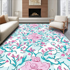 Whimsical Pink Floral Vines Design Rug