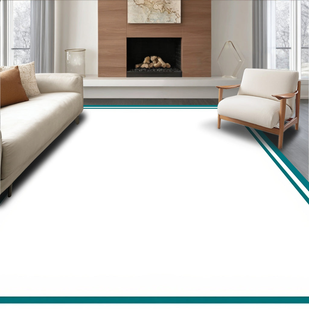 Aqua White Double Border Design Rug