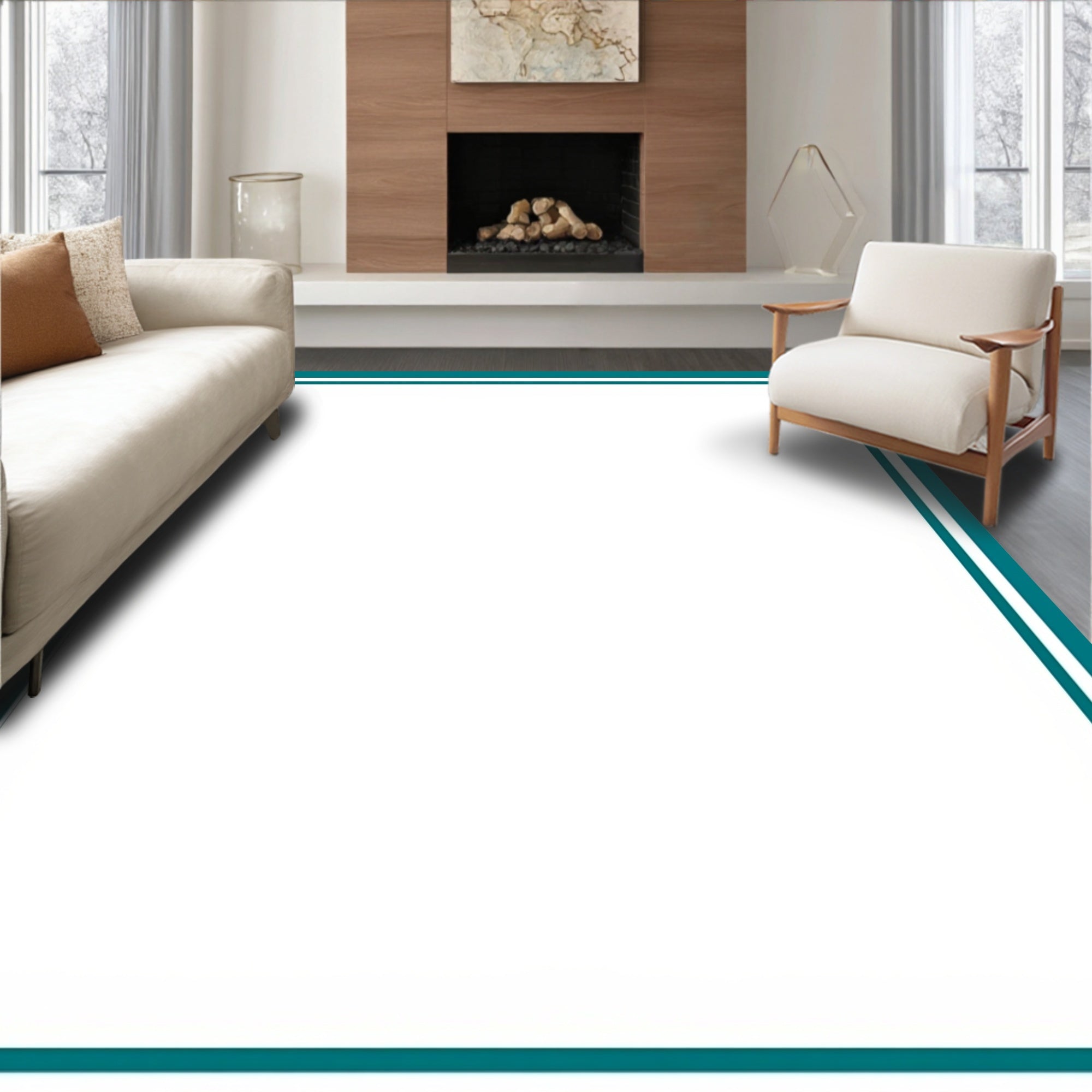 Aqua White Double Border Design Rug