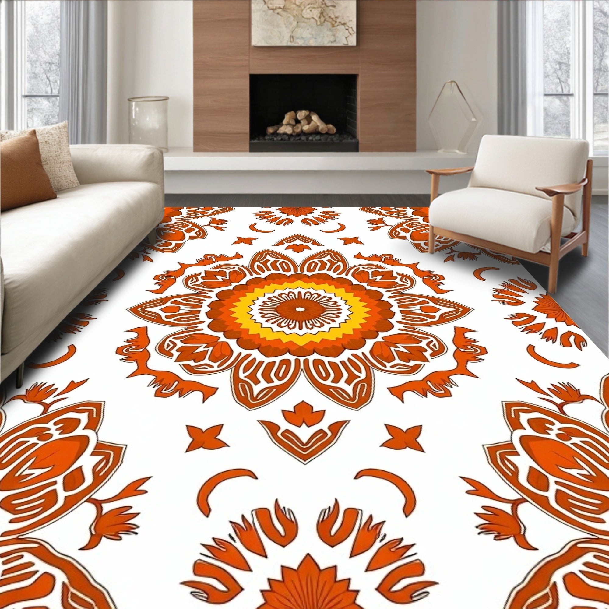 Orange Golden Radiant Mandala Design Rug
