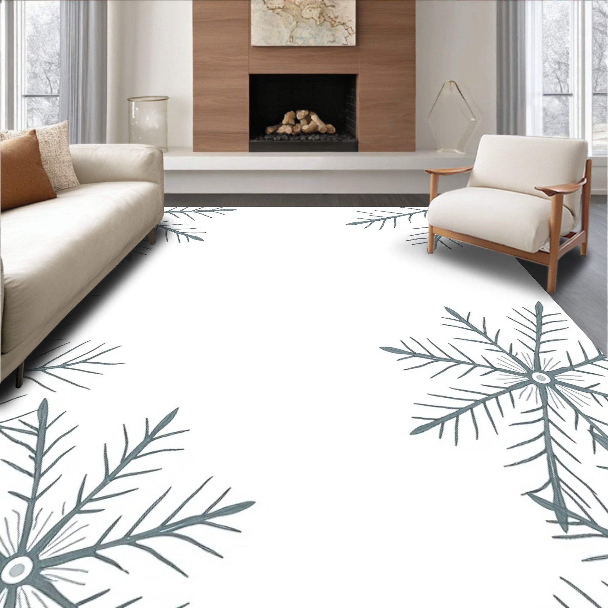 Winter Blue Snowflake Border Rug