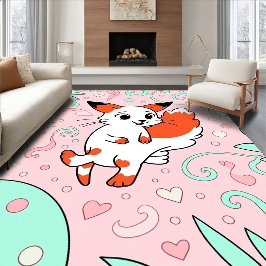 Cute Fox With Swirls Pattern Rug