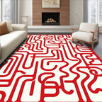 Red Abstract Maze Pattern Rug
