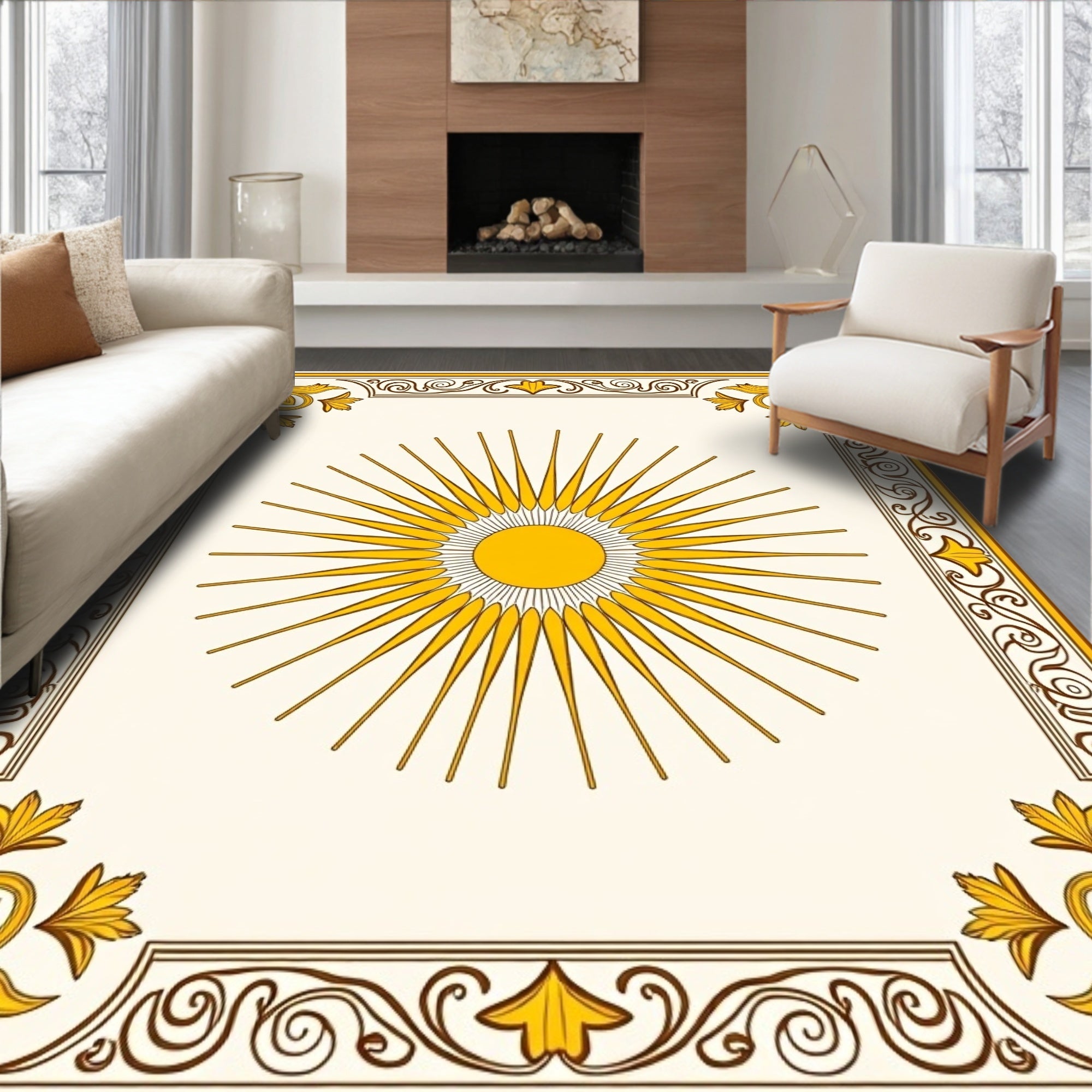 Radiant Sunburst Geometric Design Rug