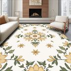 Golden Floral Botanical Medallion Design Rug
