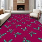Teal Leaf Pattern On Magenta Background Rug