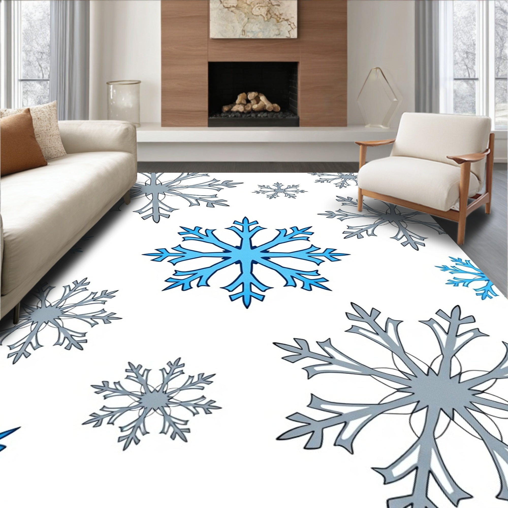 Winter Blue Snowflake Scatter Rug