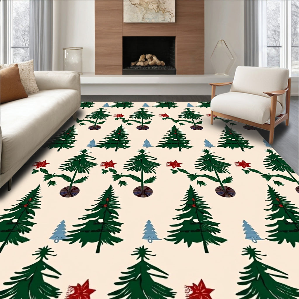 Evergreen Tree Holiday Floral Rug