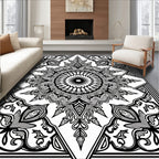 Intricate Black White Floral Mandala Rug
