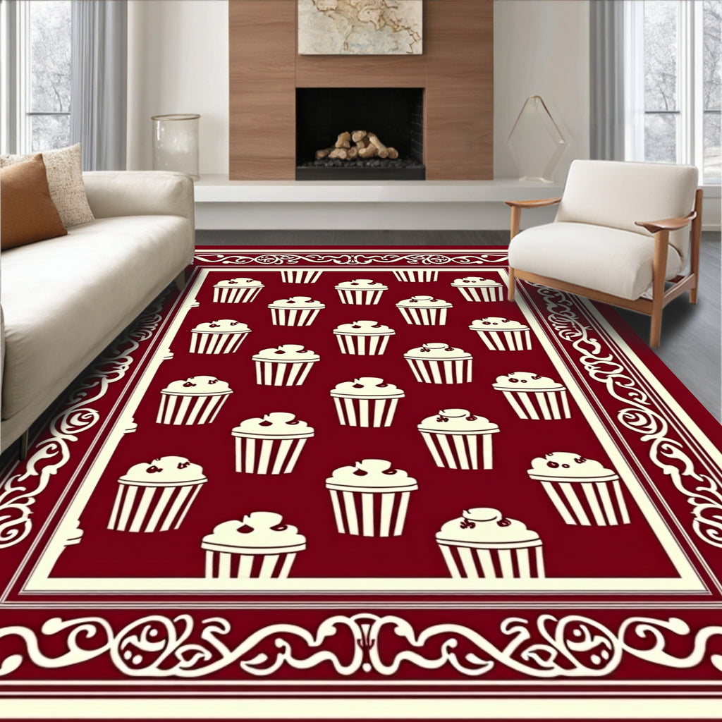 Sweet Cupcake Patterned Bordered Design Rug