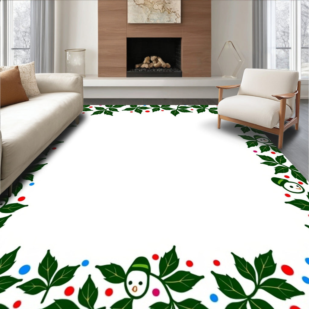 Whimsical green foliage with snowman accents Rug