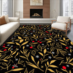 Golden Branches Red Berries Snowflakes Rug