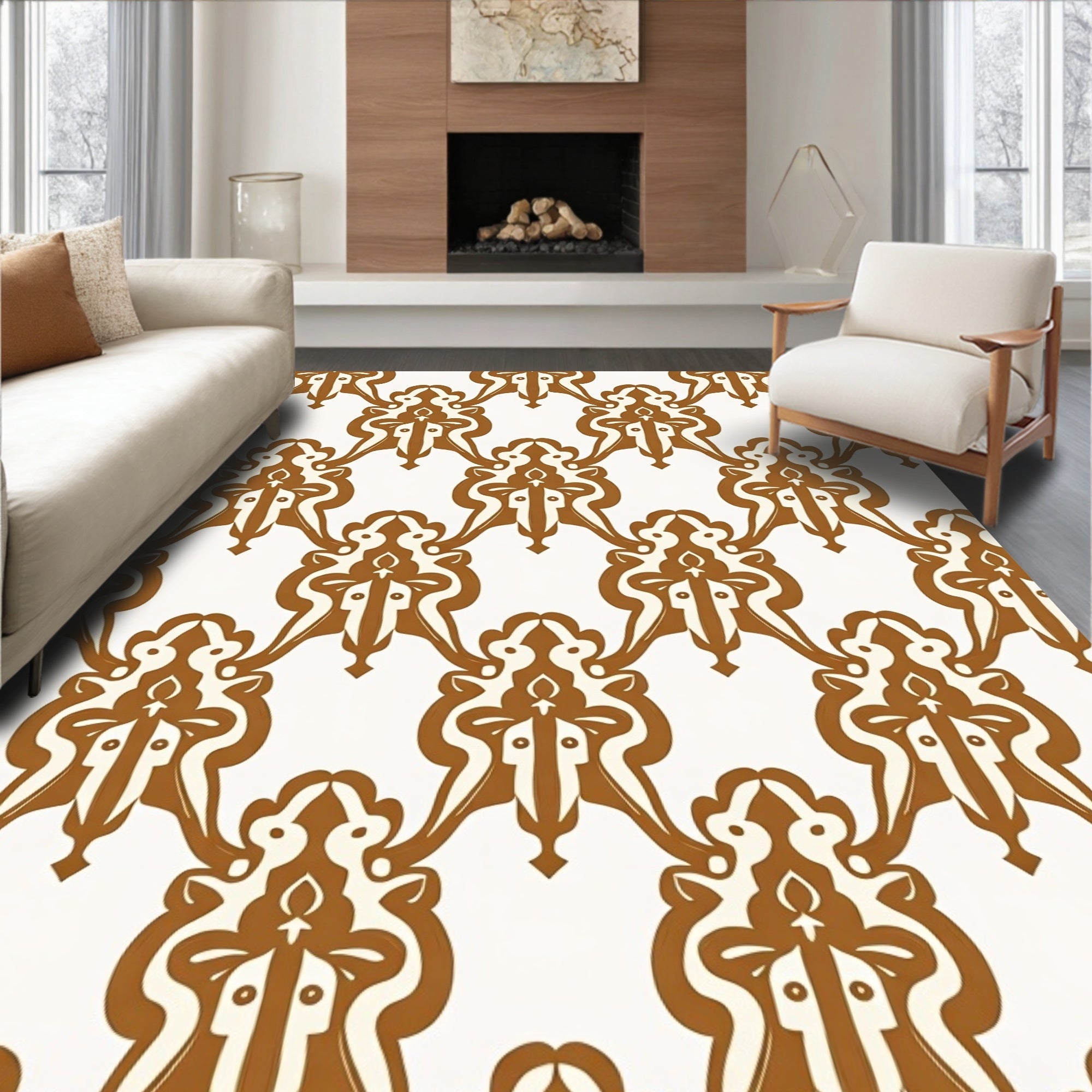Elegant Floral Damask Pattern Rug