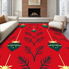 Red Evergreen And Hanging Ornament Pattern Rug