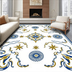 Ornate Blue Gold Floral Pattern Rug
