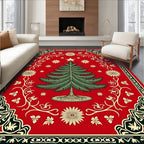 Festive Christmas Tree Floral Border Rug