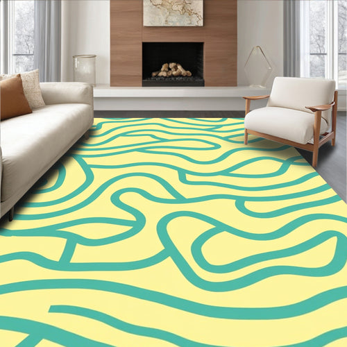 Aqua Lines On Yellow Background Rug