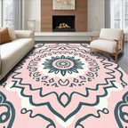 Soft Pink Teal Floral Mandala Design Rug