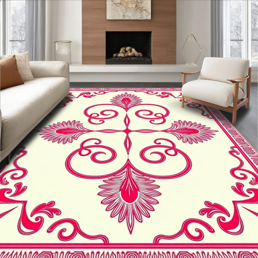Classic Pink Scrollwork Floral Pattern Rug