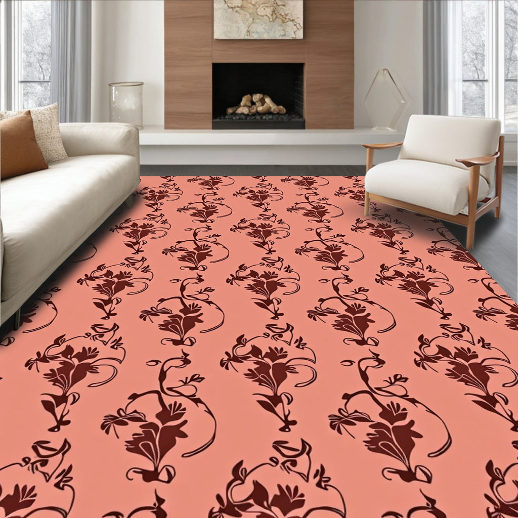 Coral Floral Damask Repeat Rug