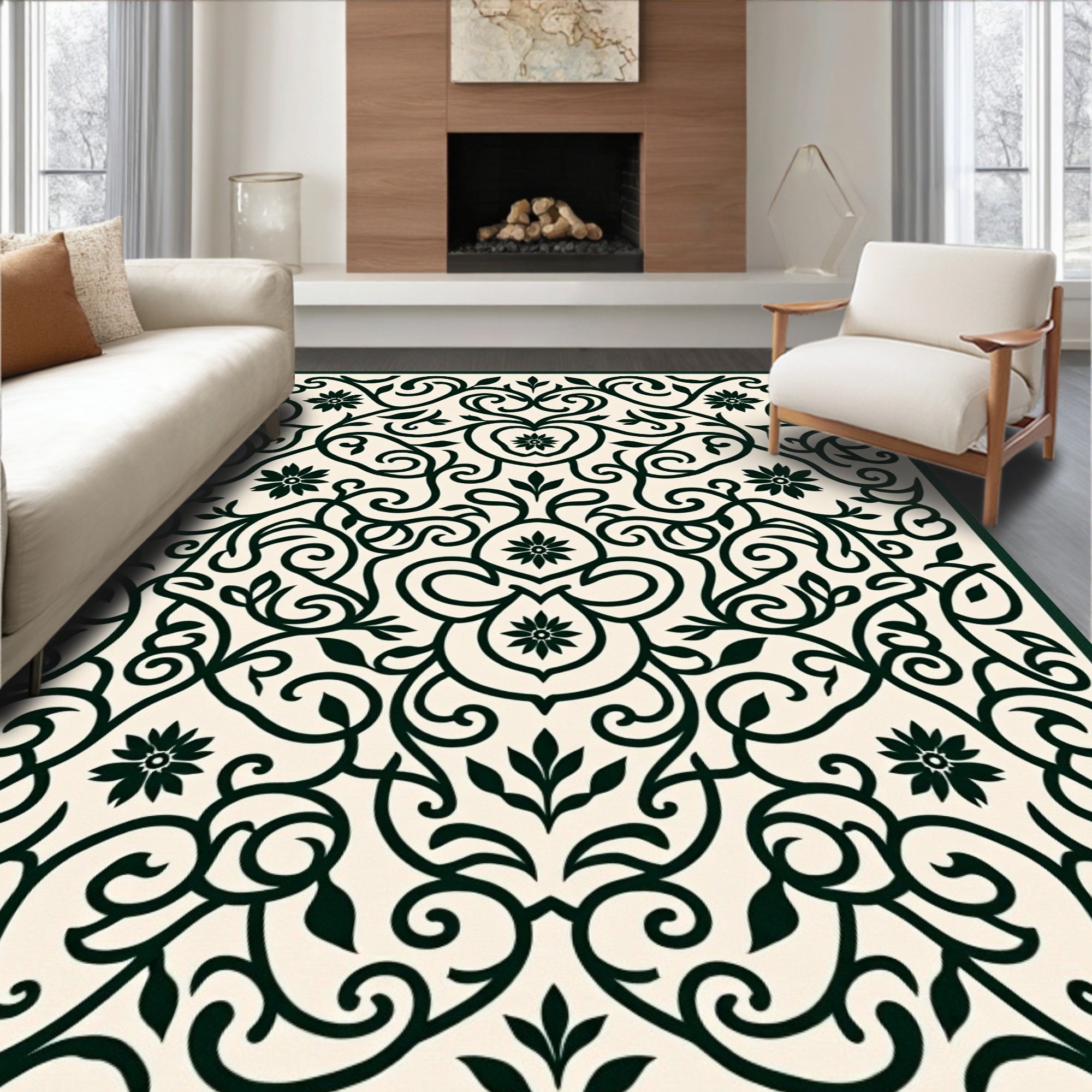 Ornate Floral Swirls Pattern Rug
