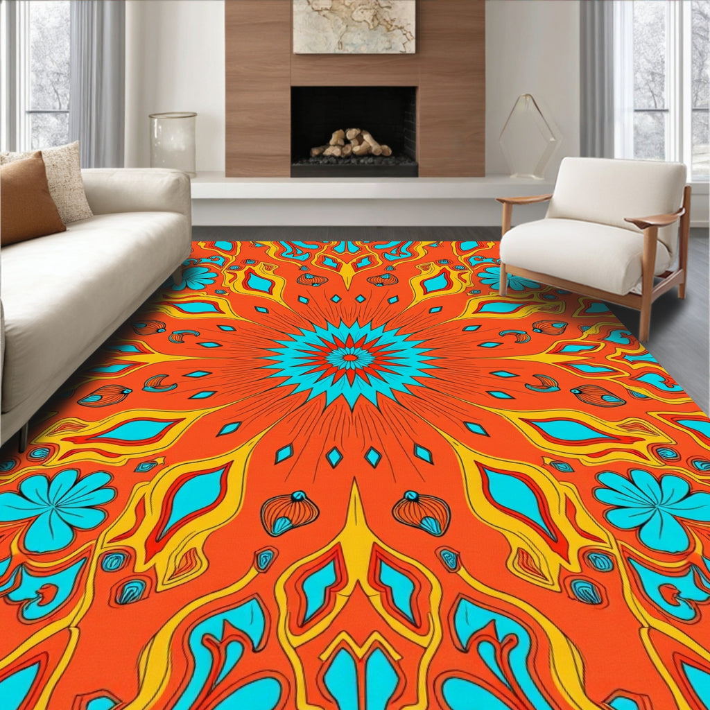 Bold Retro Floral Mandala Design Rug