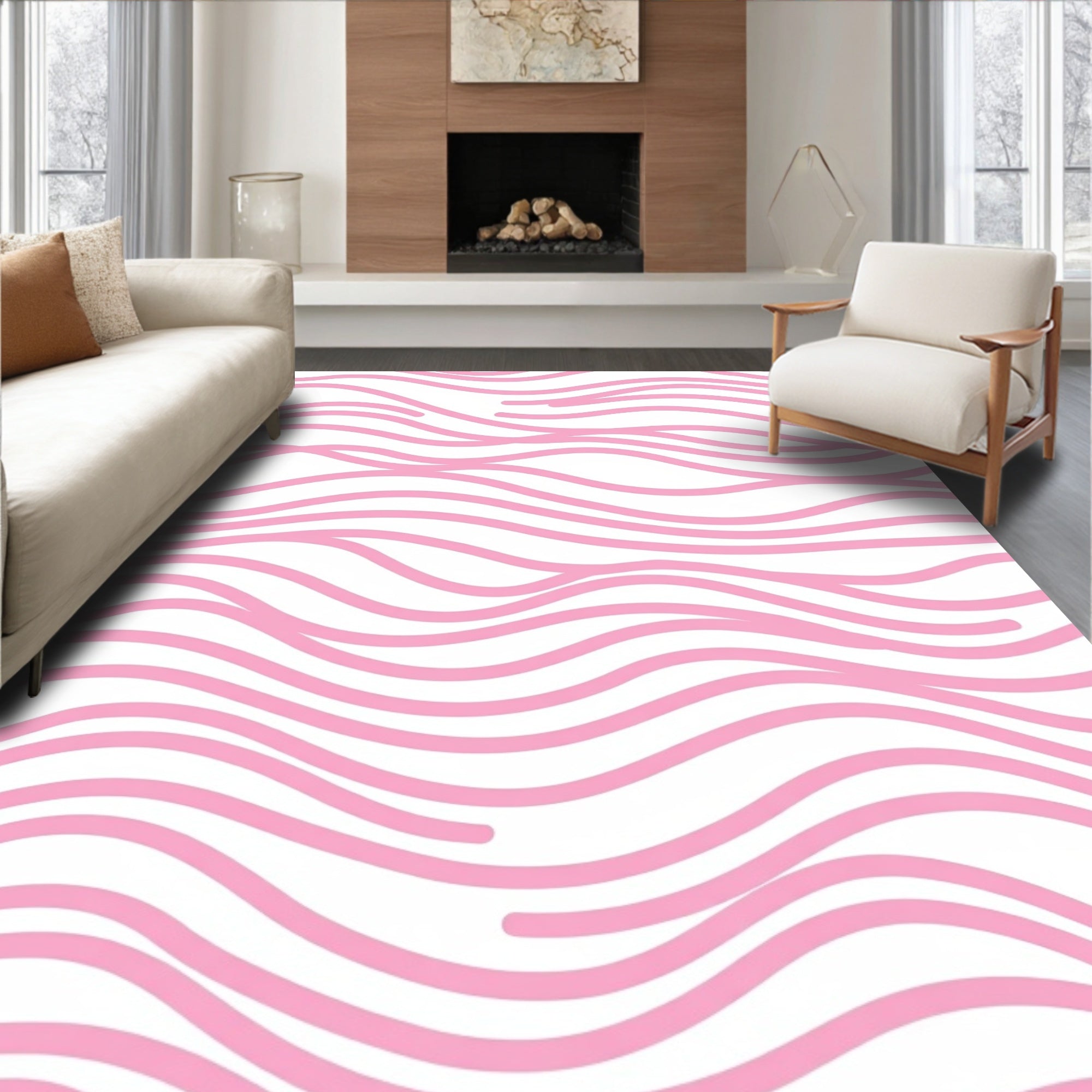 Pretty Pink Wavy Stripe Design Rug