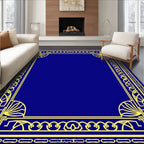 Elegant Blue Yellow Geometric Border Rug