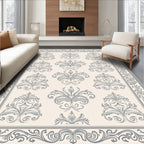 Elegant Grey Damask Floral Scrollwork Rug