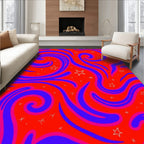Red Blue Swirls With Stars Pattern Rug