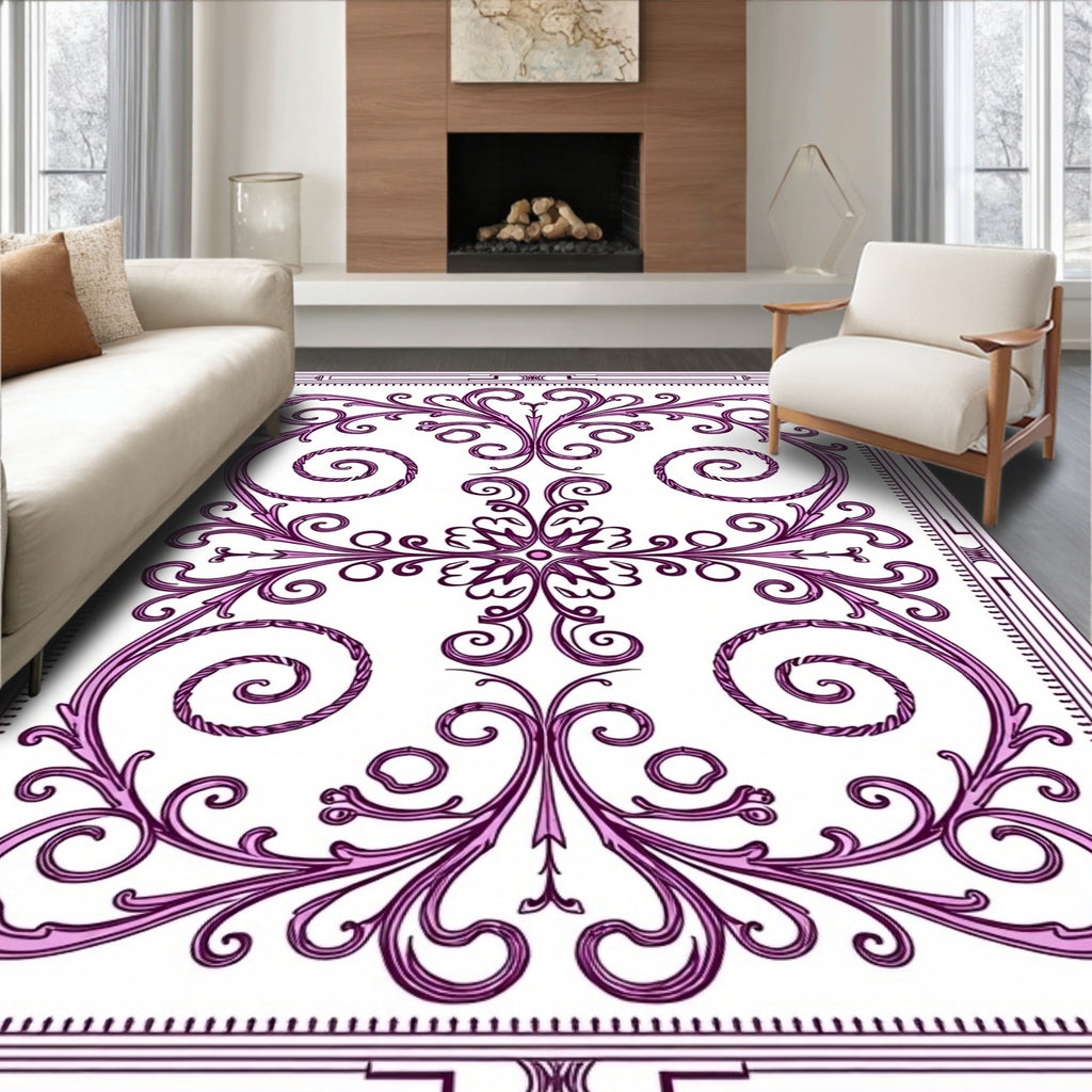 Elegant Violet Swirl Floral Pattern Rug