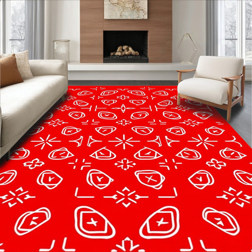 Abstract Red White Geometric Pattern Rug