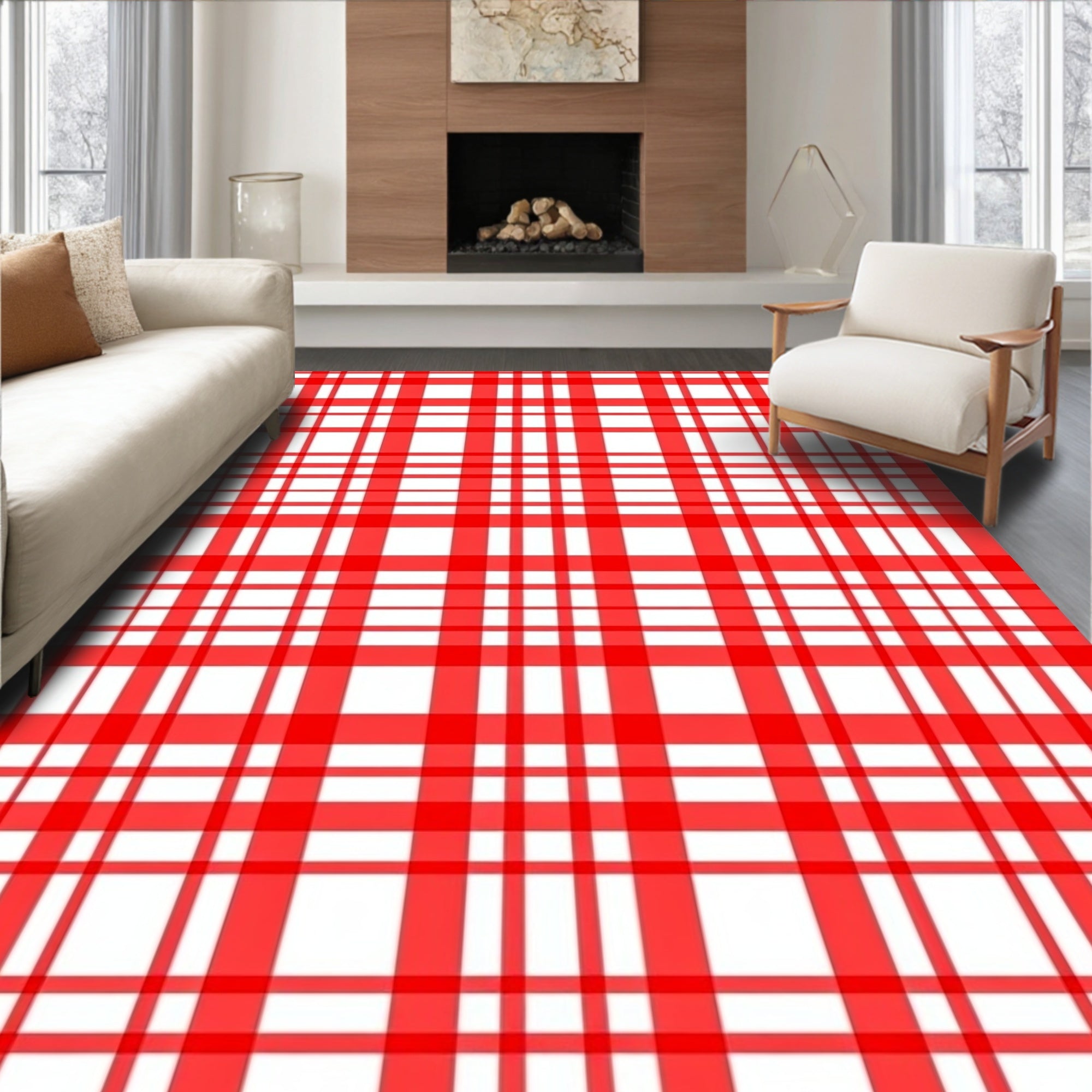 Classic Red Tartan Stripe Design Rug
