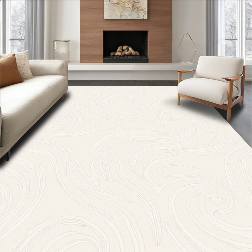 Abstract Swirl Cream Line Art Rug