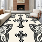 Ornate Cross Patterned Dark Grey Rug