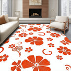 Bright Orange Floral Swirl Design Rug