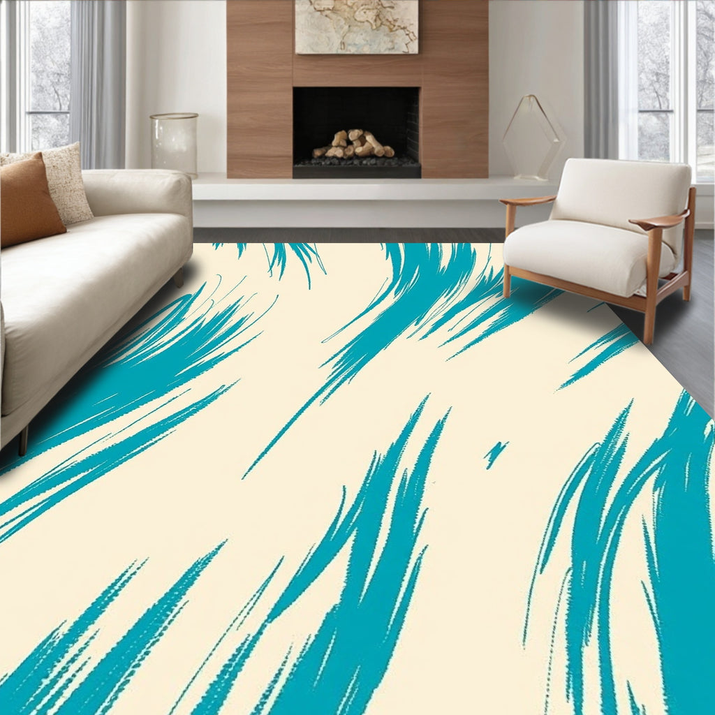 Abstract Teal Brush Stroke Pattern Rug