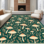 Mushroom Leaf Patterned Folk Art Rug