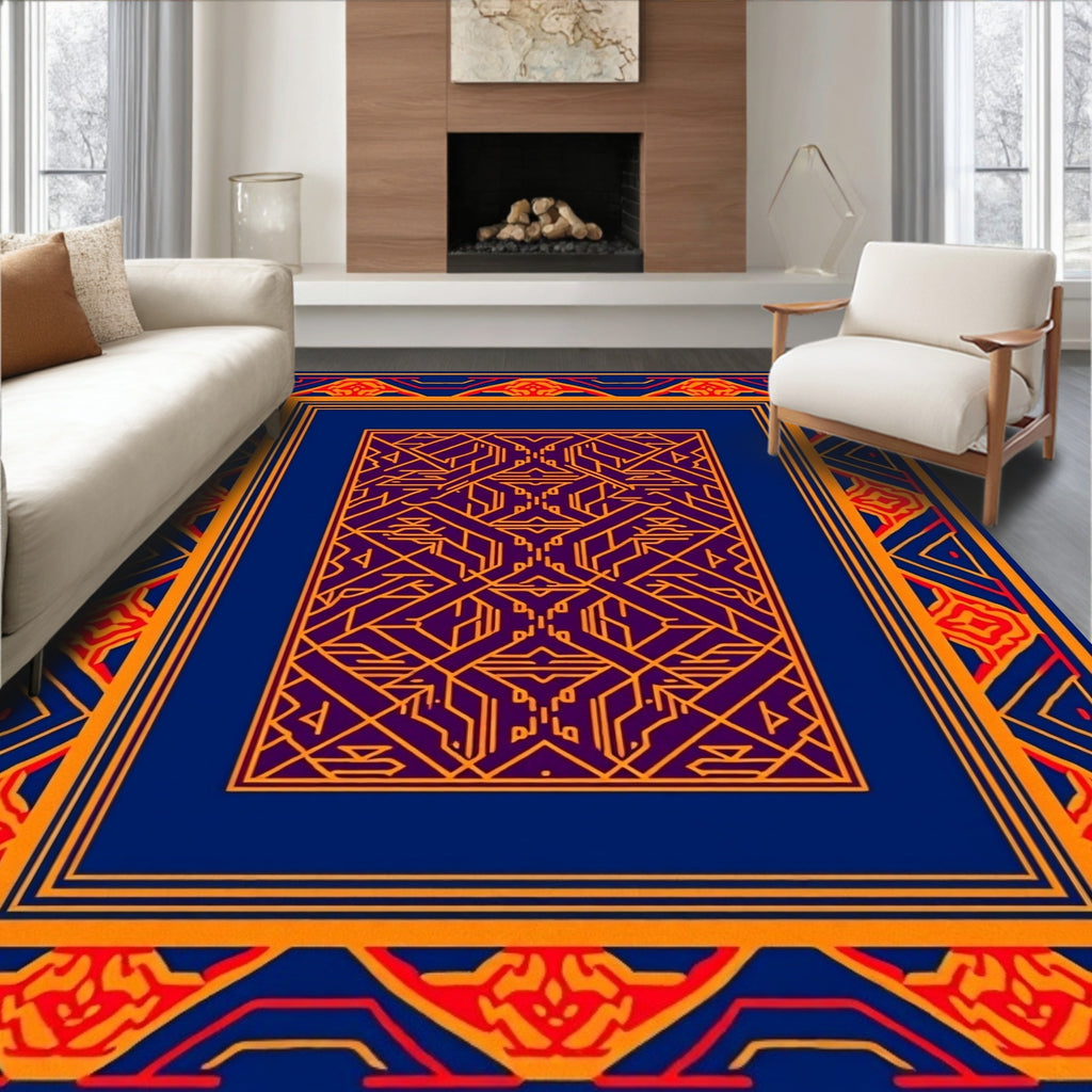 Geometric Pattern With Orange Red Border Rug