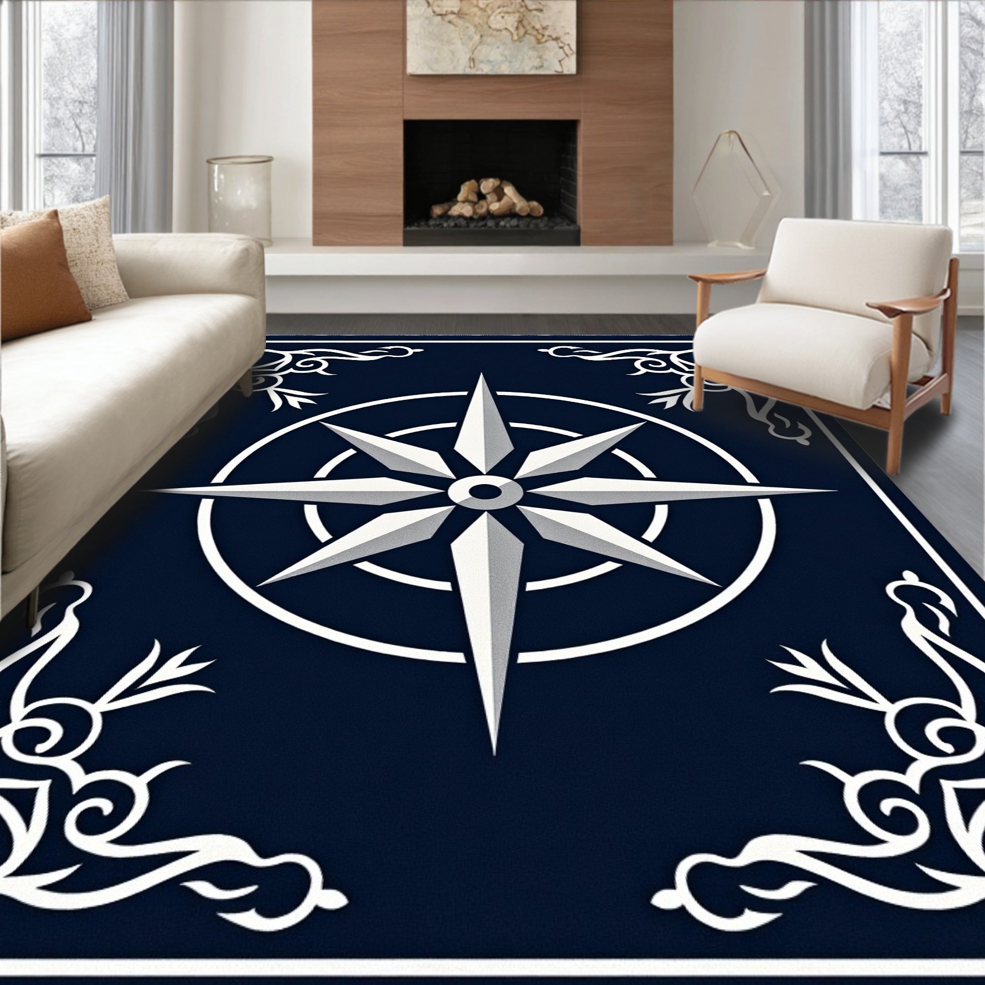 Nautical Compass Rose Graphic Rug