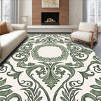 Vintage Green Scroll Leaf Damask Rug
