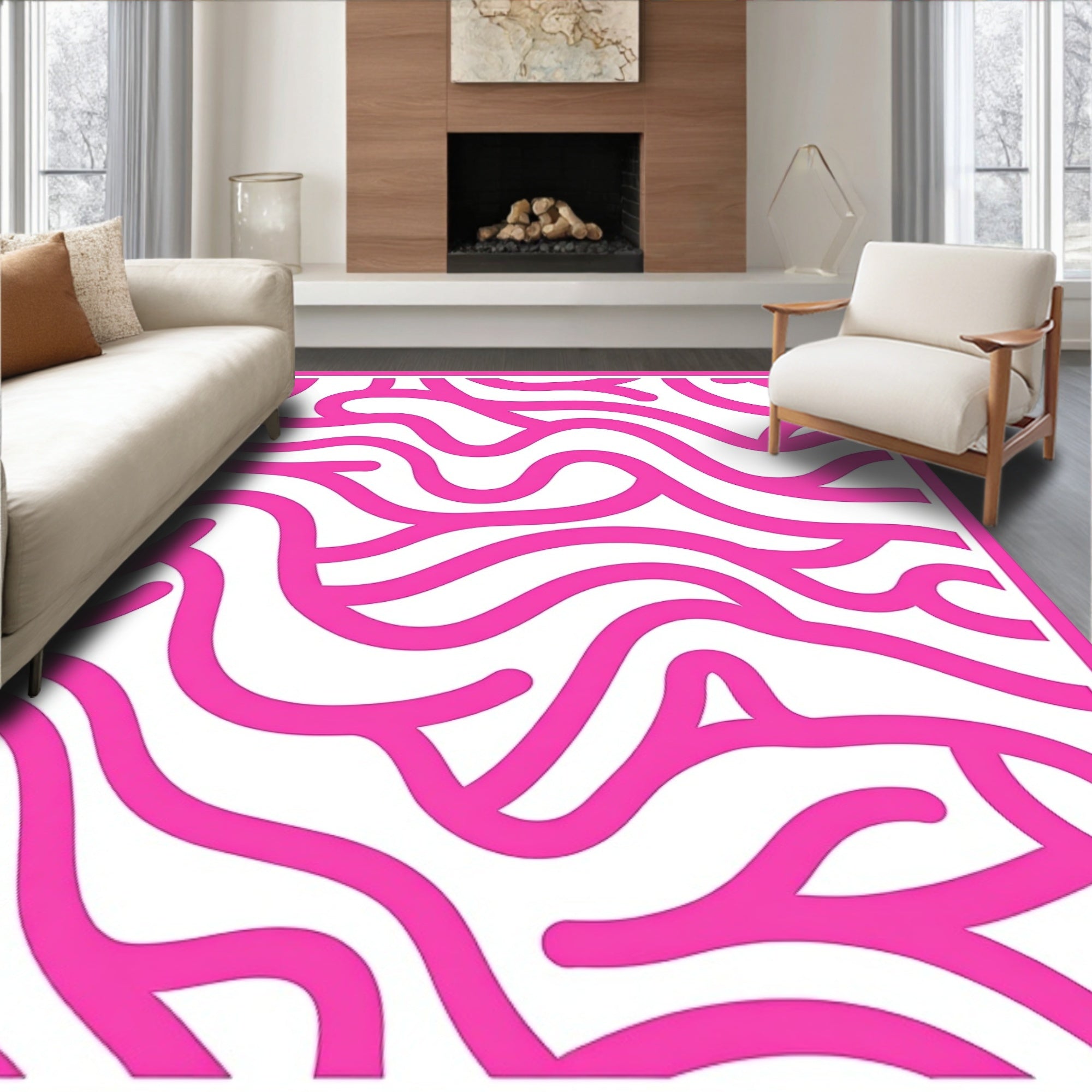 Bold Pink Swirl Pattern Rug