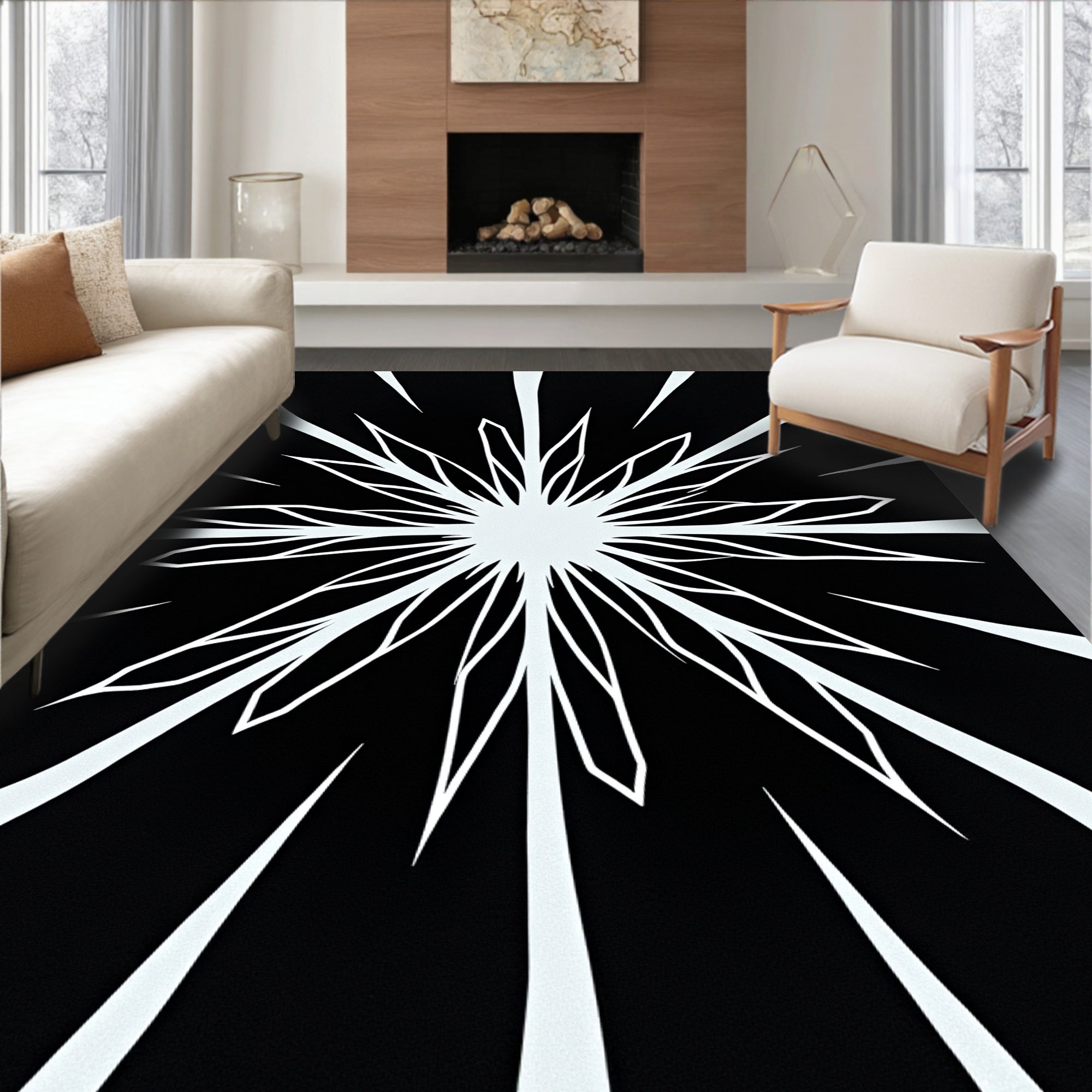 Striking Geometric Starburst Illusion Rug