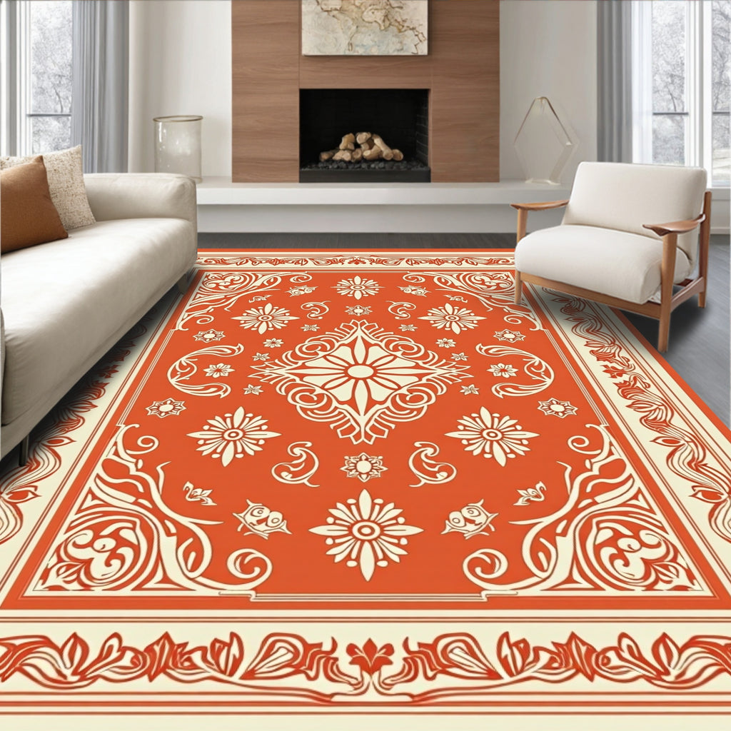 Ornate Floral Scrollwork Border Design Rug